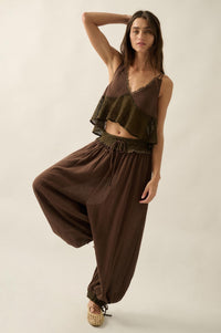 Break Free Cotton Gauze Drawstring Balloon Pants - ShopPromesa