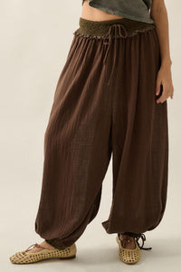 Break Free Cotton Gauze Drawstring Balloon Pants - ShopPromesa