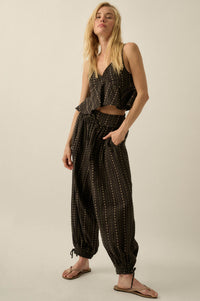 Blooming Bazaar Floral-Stripe Cotton Balloon Pants - ShopPromesa