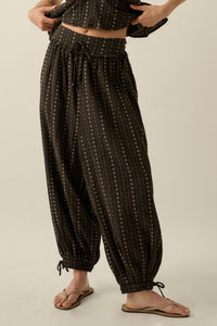 Blooming Bazaar Floral-Stripe Cotton Balloon Pants - ShopPromesa