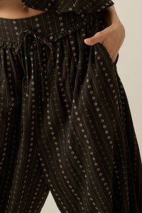 Blooming Bazaar Floral-Stripe Cotton Balloon Pants - ShopPromesa