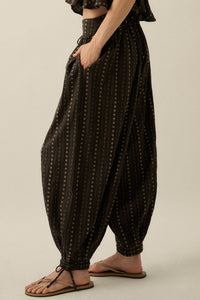 Blooming Bazaar Floral-Stripe Cotton Balloon Pants - ShopPromesa
