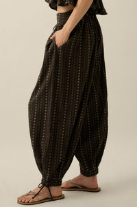 Blooming Bazaar Floral-Stripe Cotton Balloon Pants - ShopPromesa