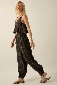 Blooming Bazaar Floral-Stripe Cotton Balloon Pants - ShopPromesa