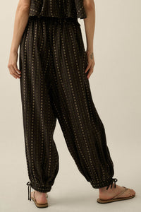 Blooming Bazaar Floral-Stripe Cotton Balloon Pants - ShopPromesa