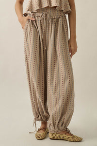 Blooming Bazaar Floral-Stripe Cotton Balloon Pants - ShopPromesa