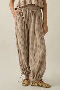 Blooming Bazaar Floral-Stripe Cotton Balloon Pants - ShopPromesa
