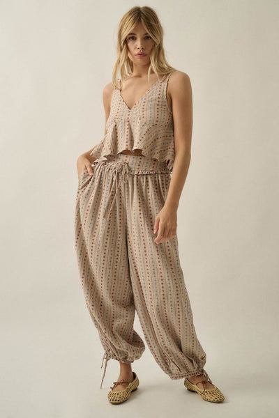 Blooming Bazaar Floral-Stripe Cotton Balloon Pants | ShopPromesa