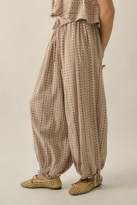 Blooming Bazaar Floral-Stripe Cotton Balloon Pants - ShopPromesa