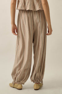Blooming Bazaar Floral-Stripe Cotton Balloon Pants - ShopPromesa