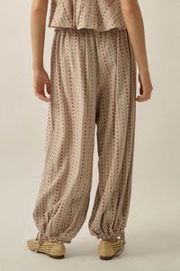 Blooming Bazaar Floral-Stripe Cotton Balloon Pants - ShopPromesa