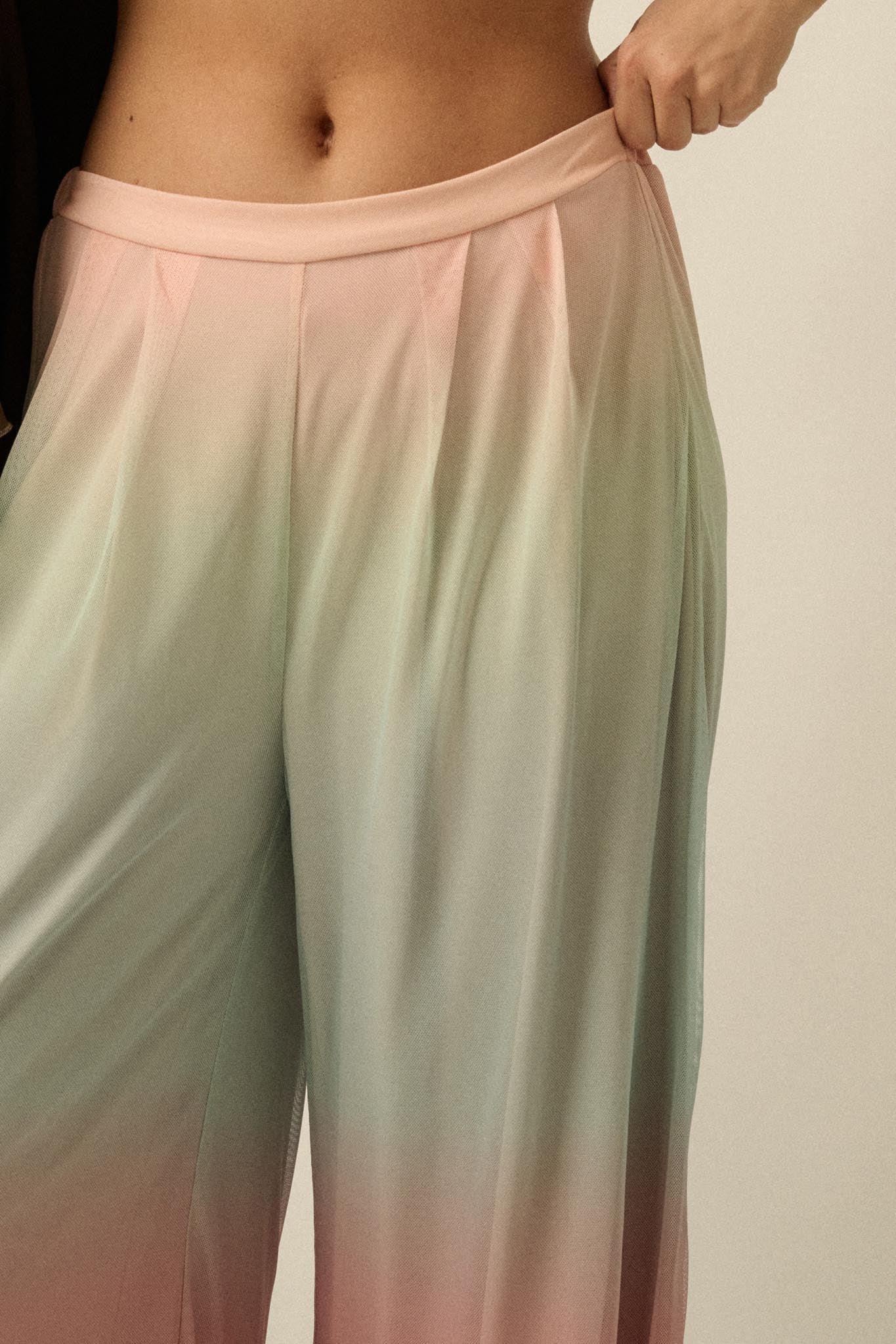 Soft Sunset Ombre Mesh Pleated Wide-Leg Pants - ShopPromesa