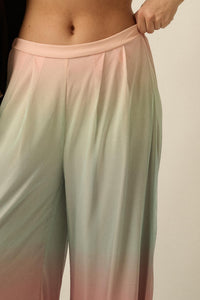 Soft Sunset Ombre Mesh Pleated Wide-Leg Pants - ShopPromesa