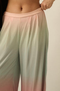 Soft Sunset Ombre Mesh Pleated Wide-Leg Pants - ShopPromesa