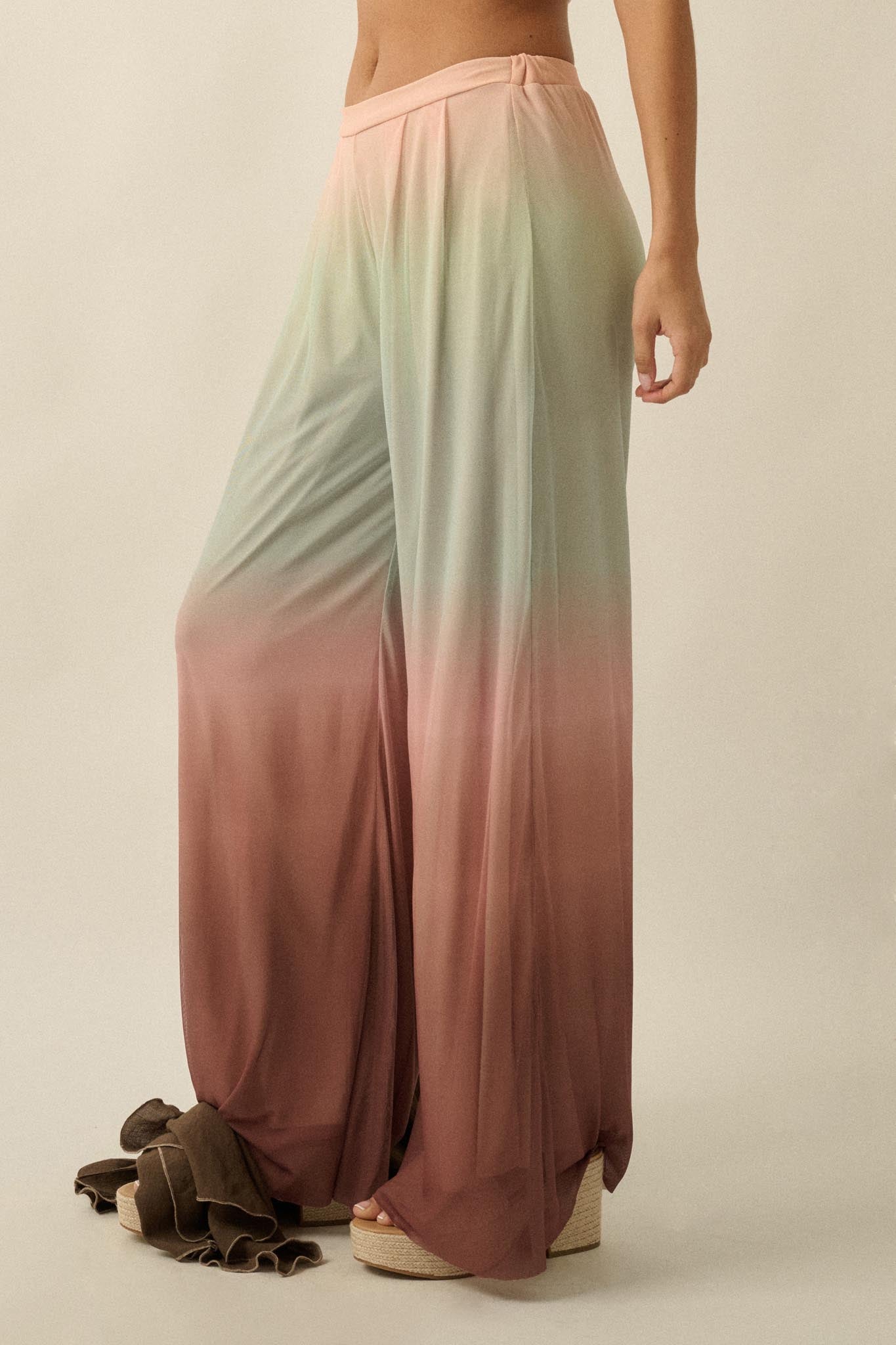 Soft Sunset Ombre Mesh Pleated Wide-Leg Pants - ShopPromesa