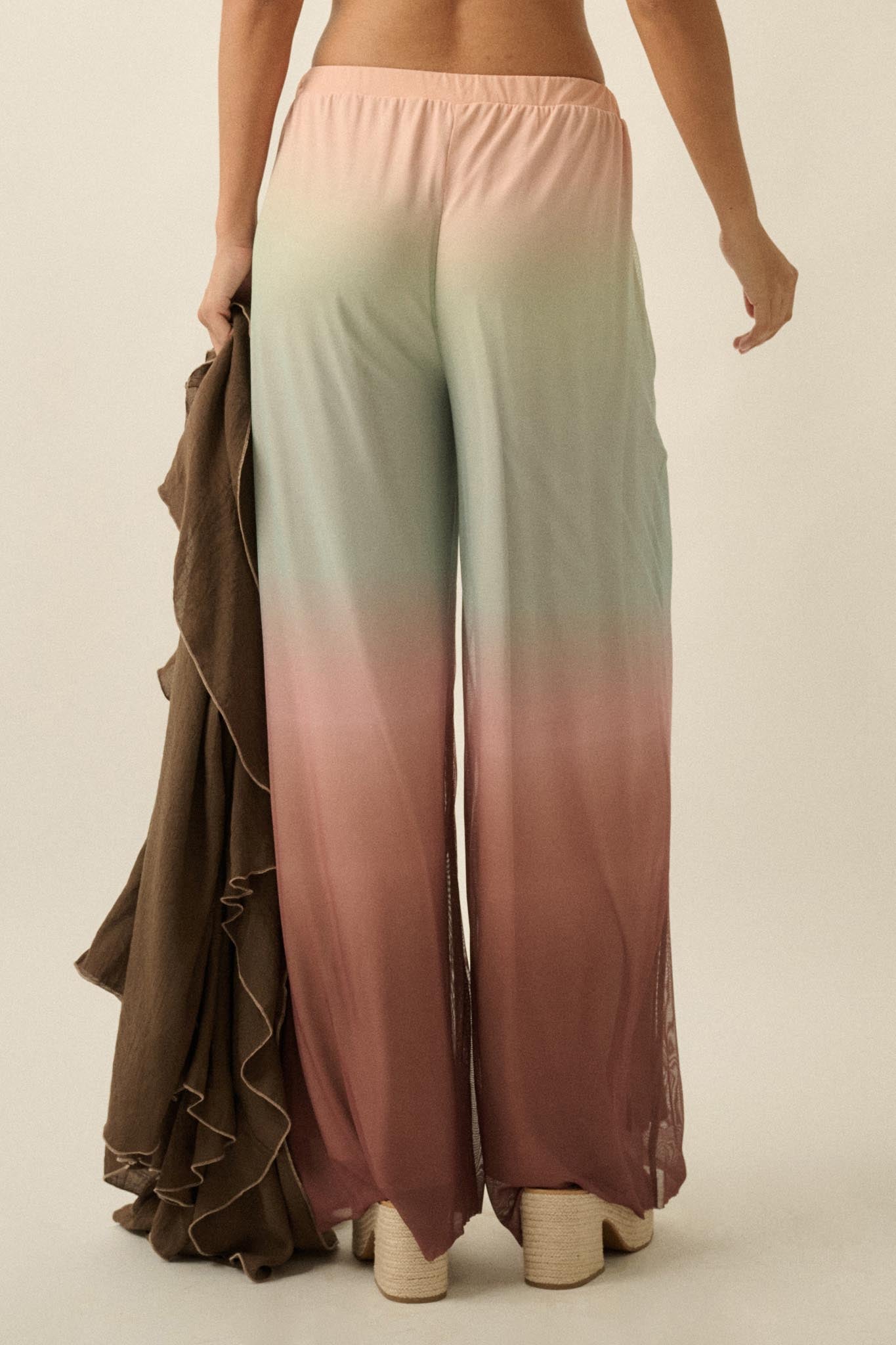 Soft Sunset Ombre Mesh Pleated Wide-Leg Pants - ShopPromesa