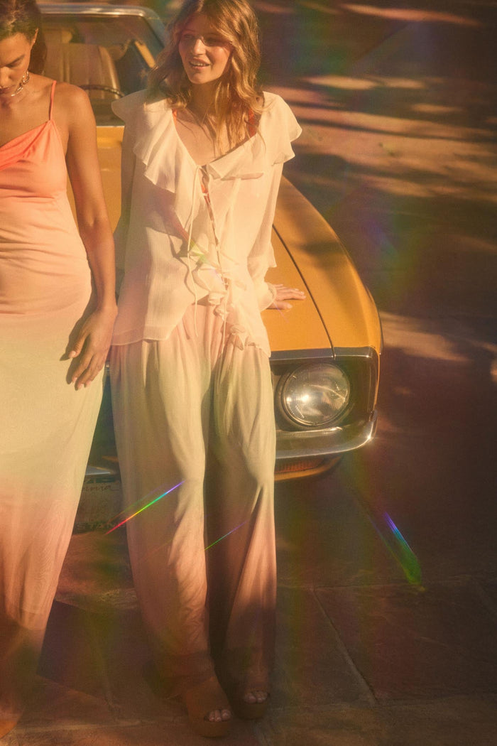 Soft Sunset Ombre Mesh Pleated Wide-Leg Pants - ShopPromesa