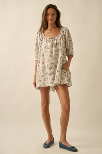 Simply Beautiful Floral Puff-Sleeve Babydoll Romper - ShopPromesa