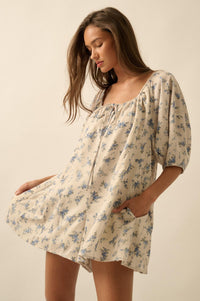 Simply Beautiful Floral Puff-Sleeve Babydoll Romper - ShopPromesa