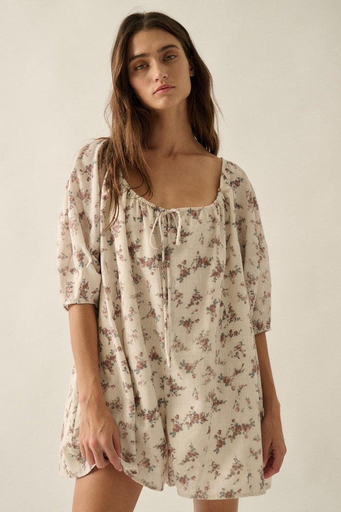 Simply Beautiful Floral Puff-Sleeve Babydoll Romper - ShopPromesa