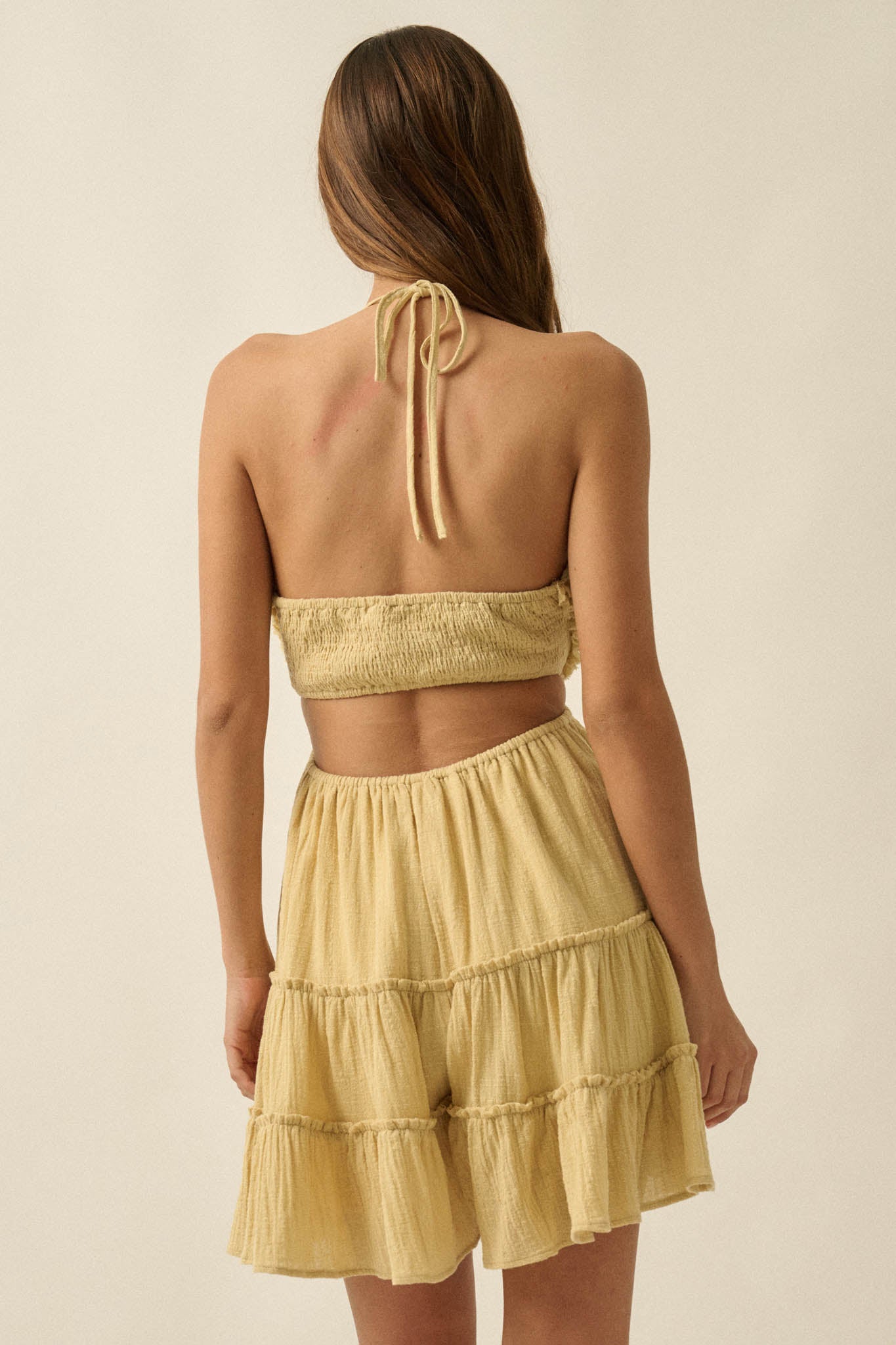 Breathe Free Cotton Gauze Ruffle Halter Romper - ShopPromesa