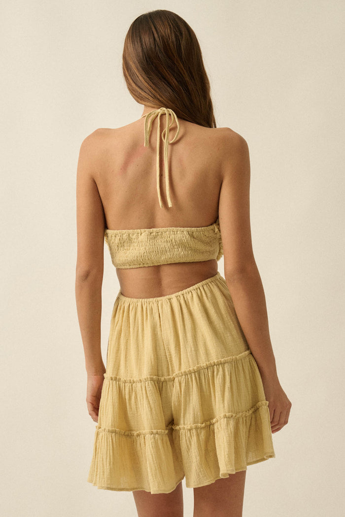 Breathe Free Cotton Gauze Ruffle Halter Romper - ShopPromesa