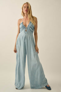 Summer Skies Denim Wide-Leg Halter Jumpsuit - ShopPromesa