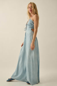 Summer Skies Denim Wide-Leg Halter Jumpsuit - ShopPromesa