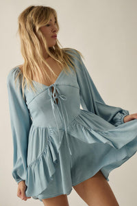 Bright Sky Ruffled Denim Tie-Front Romper - ShopPromesa