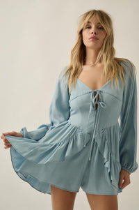 Bright Sky Ruffled Denim Tie-Front Romper - ShopPromesa