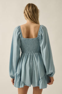 Bright Sky Ruffled Denim Tie-Front Romper - ShopPromesa