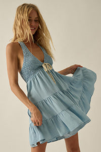Denim Doll Smocked Tiered Halter Romper - ShopPromesa