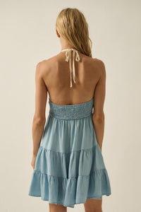 Denim Doll Smocked Tiered Halter Romper - ShopPromesa