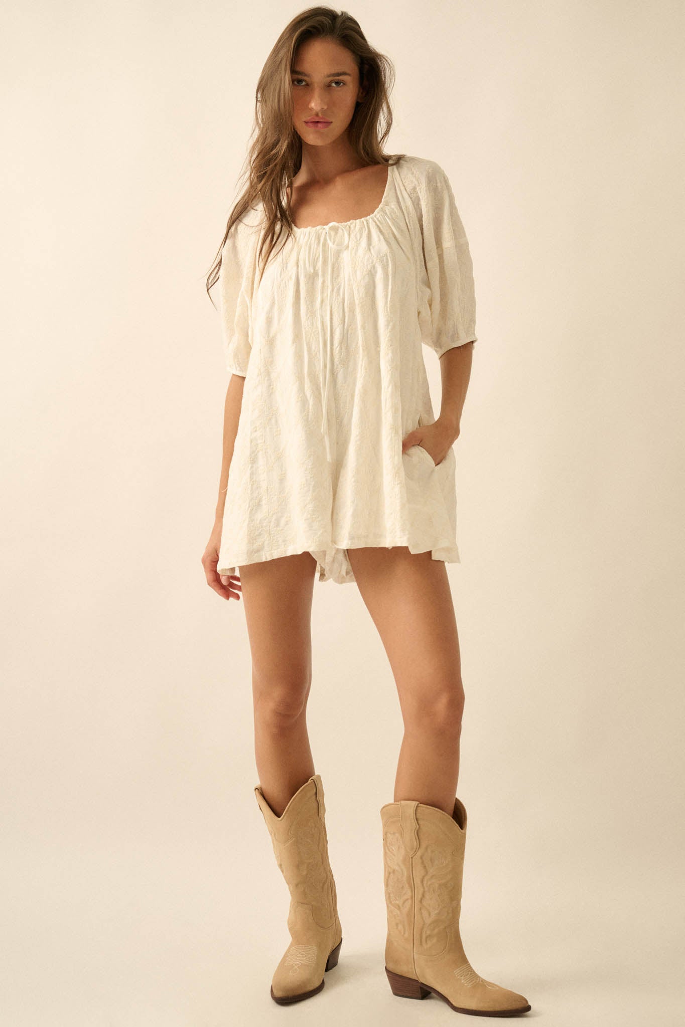 Flirt Alert Floral-Embroidered Babydoll Romper - ShopPromesa