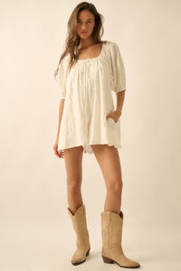Flirt Alert Floral-Embroidered Babydoll Romper - ShopPromesa