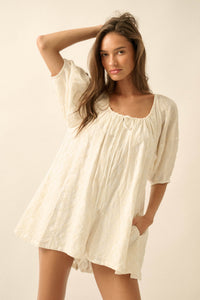 Flirt Alert Floral-Embroidered Babydoll Romper - ShopPromesa
