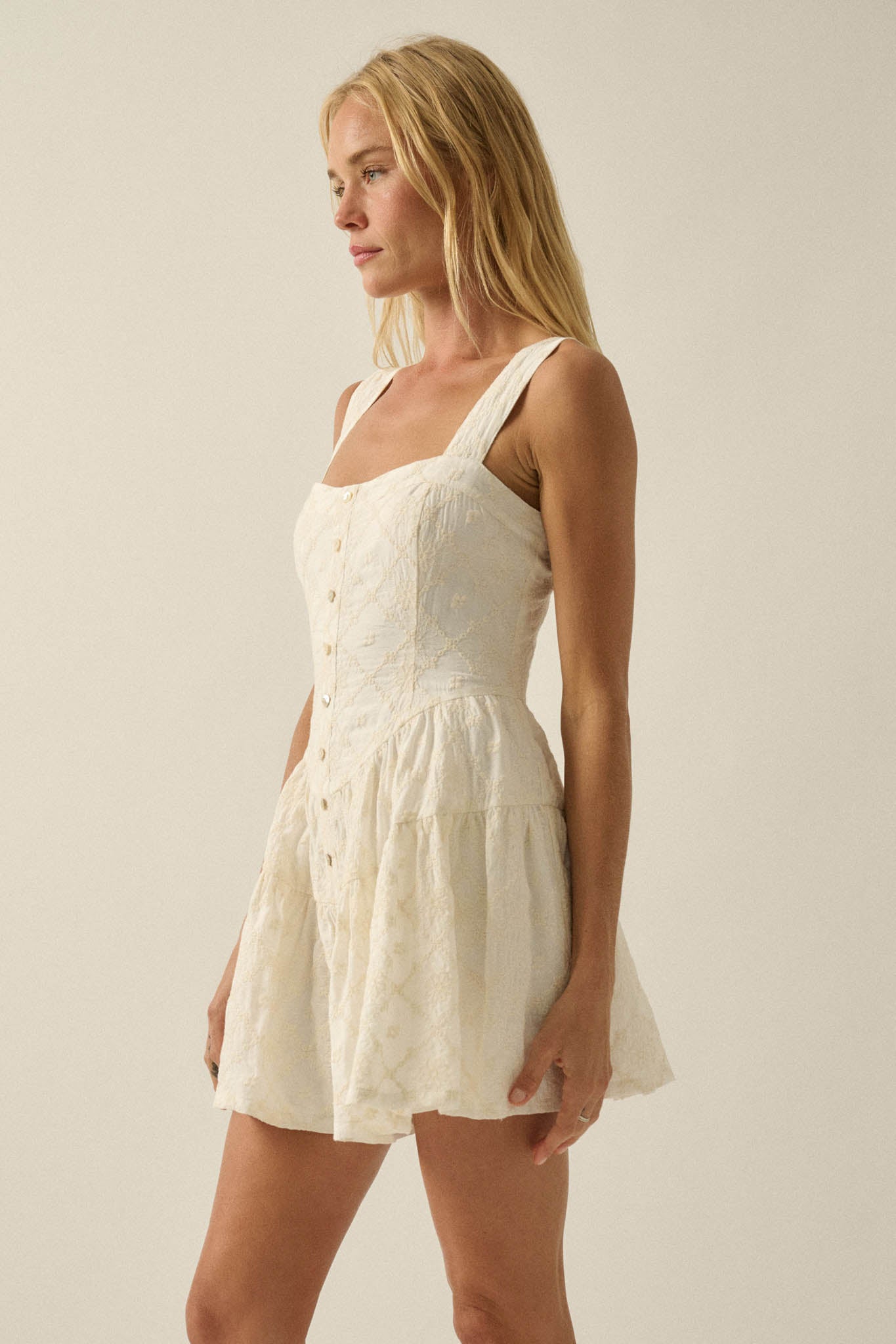 Flirty Blooms Embroidered Tiered Ruffle Romper - ShopPromesa