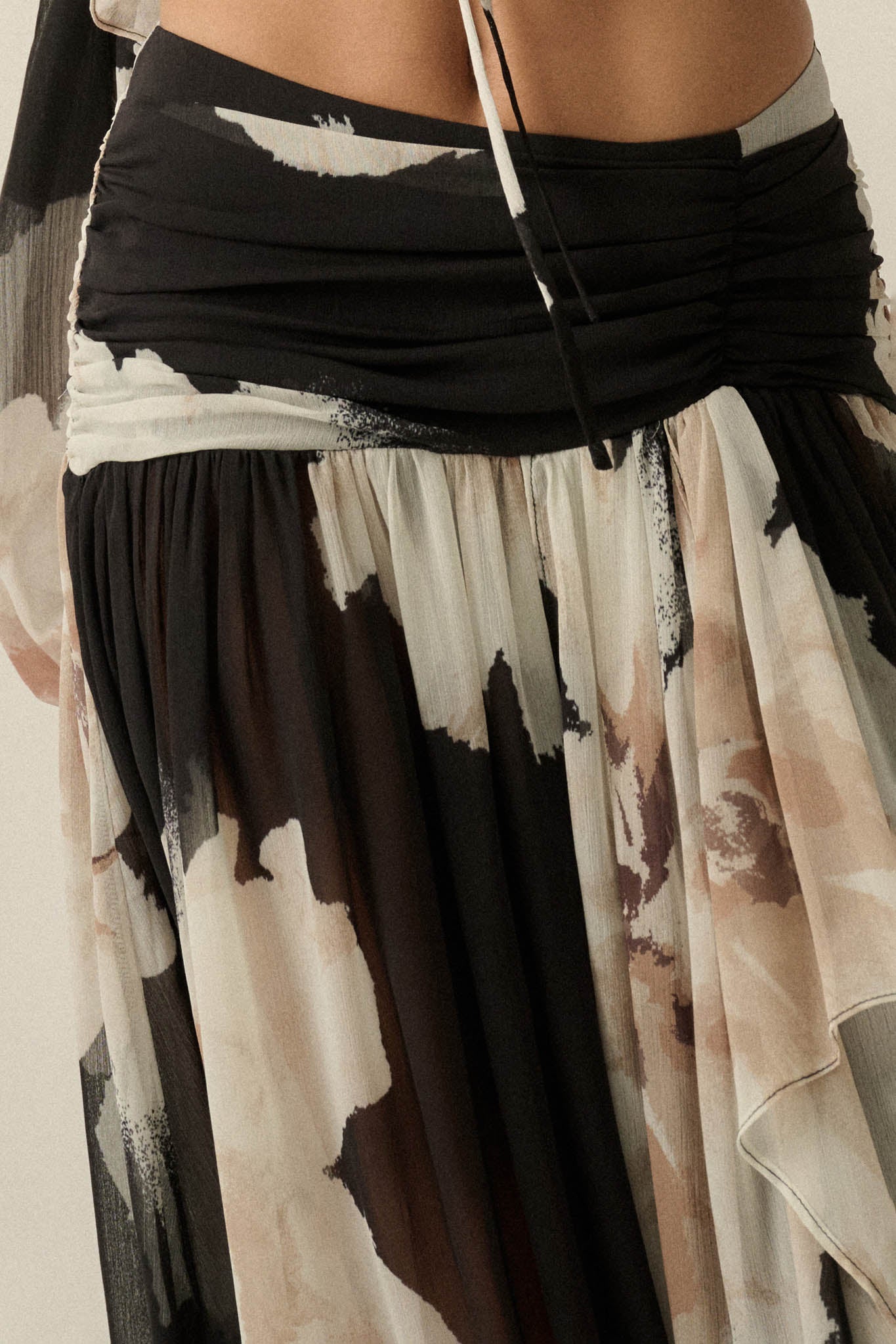 Pretty Peonies Floral Chiffon Drop-Waist Maxi Skirt - ShopPromesa