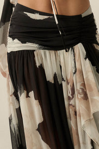 Pretty Peonies Floral Chiffon Drop-Waist Maxi Skirt - ShopPromesa