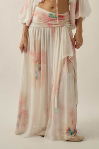 Pretty Peonies Floral Chiffon Drop-Waist Maxi Skirt - ShopPromesa