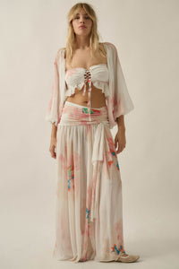 Pretty Peonies Floral Chiffon Drop-Waist Maxi Skirt - ShopPromesa