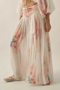 Pretty Peonies Floral Chiffon Drop-Waist Maxi Skirt - ShopPromesa