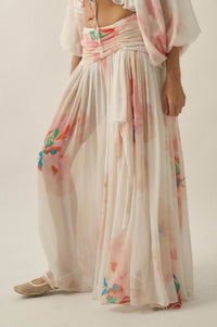 Pretty Peonies Floral Chiffon Drop-Waist Maxi Skirt - ShopPromesa