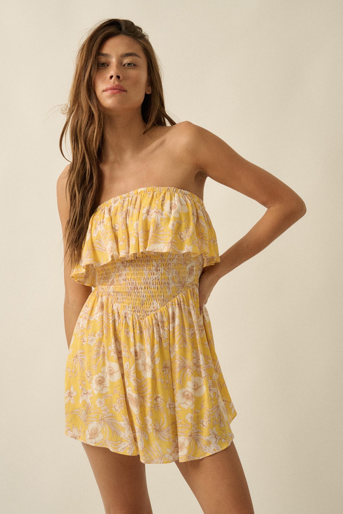 Truly Cherished Floral Strapless Flounce Romper - ShopPromesa