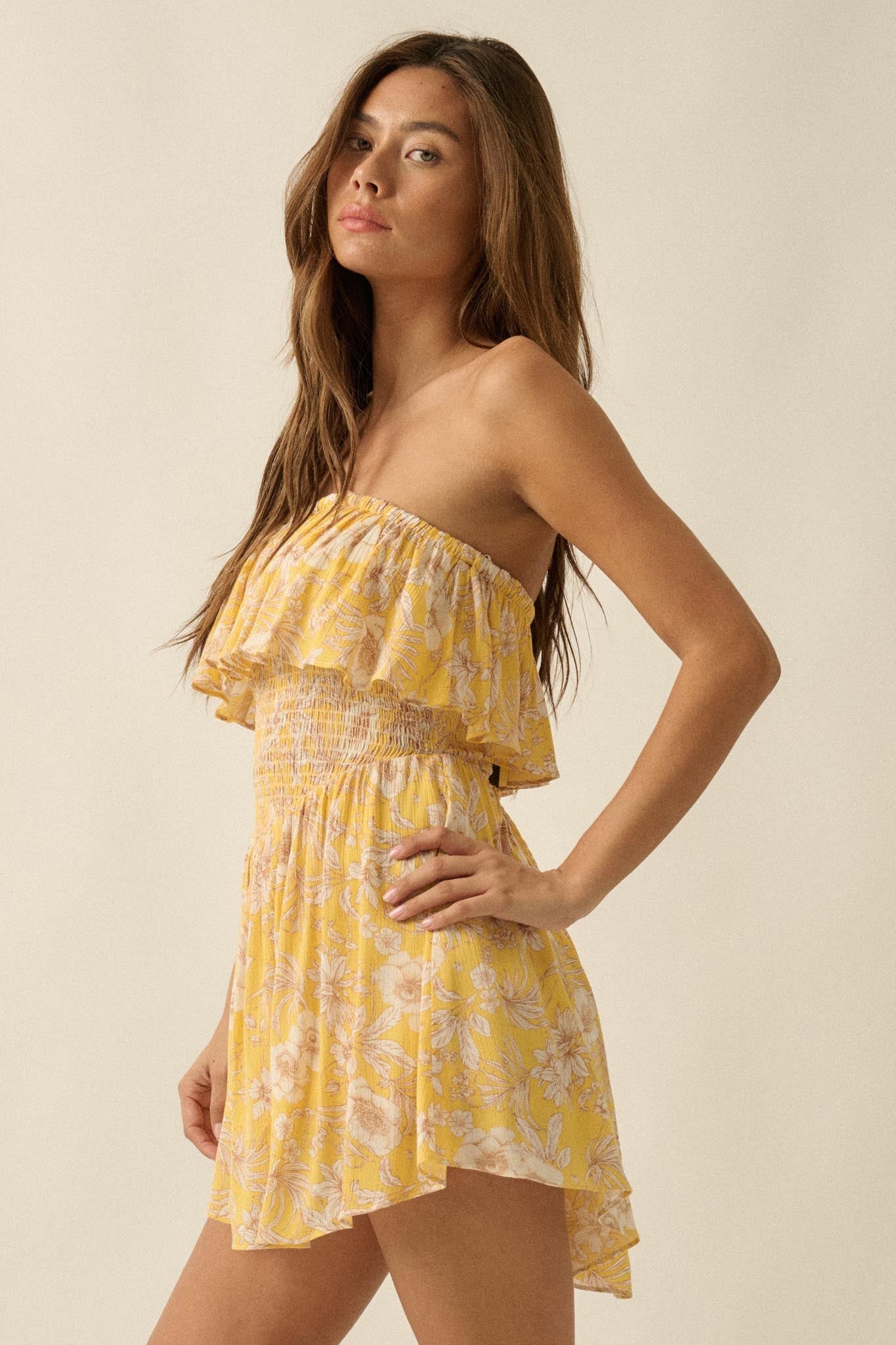 Truly Cherished Floral Strapless Flounce Romper - ShopPromesa