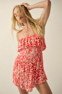 Voyaging Soul Batik-Print Strapless Flounce Romper - ShopPromesa