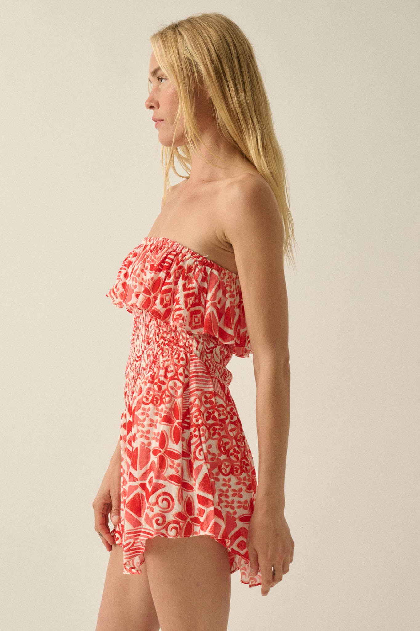 Voyaging Soul Batik-Print Strapless Flounce Romper - ShopPromesa