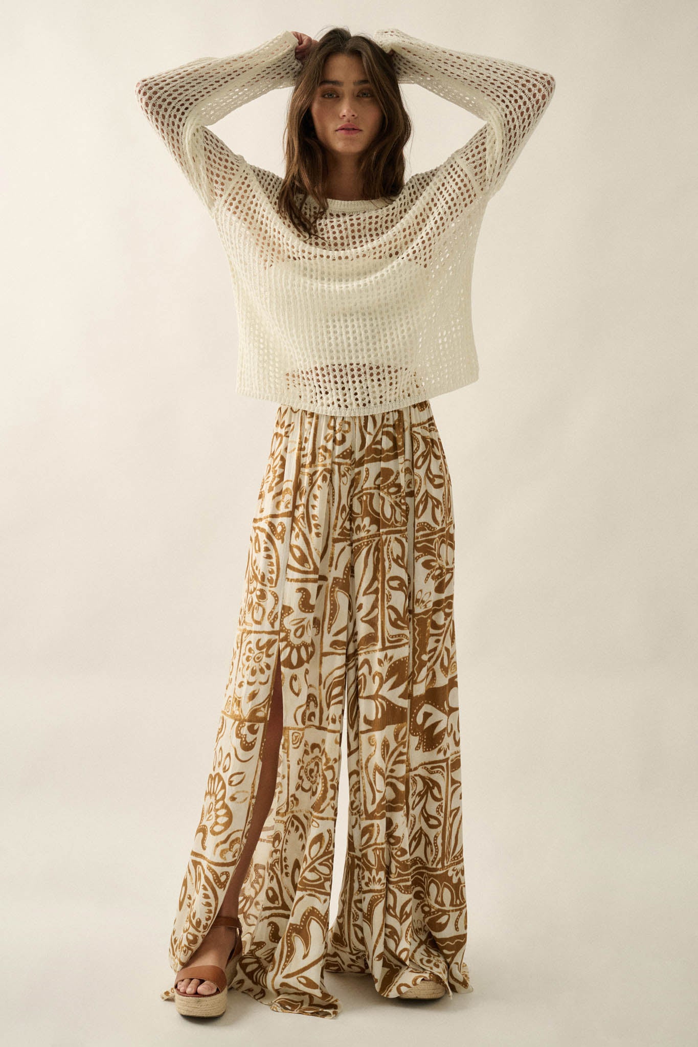 Beautiful Nomad Abstract Floral-Print Split-Hem Pants - ShopPromesa