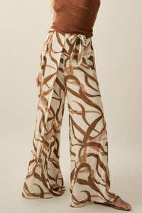 Loose Ends Ribbon-Print Wide-Leg Wrap Pants - ShopPromesa