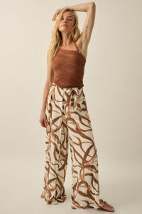Loose Ends Ribbon-Print Wide-Leg Wrap Pants - ShopPromesa